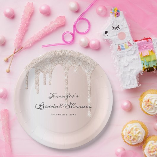 Chic Blush Pink Glitter Drift Script Vrijgezellenf Papieren Bordje (Feest)