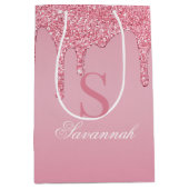 Chic Blush Pink Glitter Drips Sparkle Monogram Medium Cadeauzakje (Voorkant)