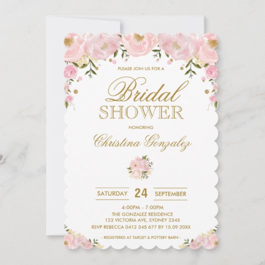 Chic Blush Pink Gold Floral Vrijgezellenfeest Uitn Kaart (Voorkant)