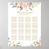Chic Blush Pink Gold Floral Wedding Seating Chart Poster (Voorkant)
