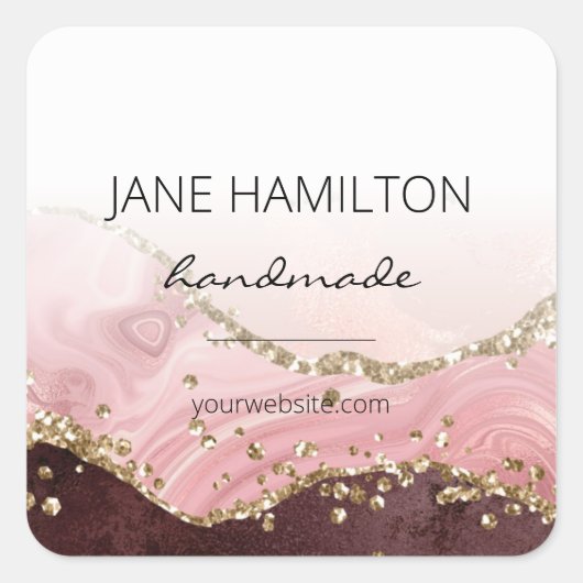 Chic Blush Pink Gold Glitter Agate Vierkante Sticker (Voorkant)