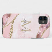 Chic Blush Pink Gold Glitter Marble Agate Monogram Case-Mate iPhone Case (Achterkant (horizontaal))