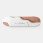 Chic Blush Pink Gold Glitter Marble Agate Monogram Skateboard (Horizontaal)