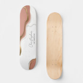 Chic Blush Pink Gold Glitter Marble Agate Monogram Skateboard (Voorkant)