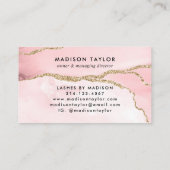Chic Blush Pink Gold Glitter Marble Agate Monogram Visitekaartje (Achterkant)