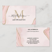 Chic Blush Pink Gold Glitter Marble Agate Monogram Visitekaartje (Voorkant / Achterkant)