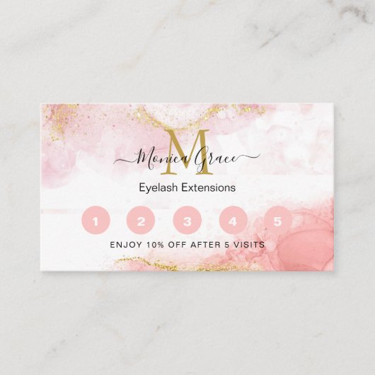 Chic Blush Pink Gold Glitter Marble Monogram Visitekaartje (Voorkant)