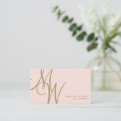 Chic Blush Pink Gold Monogram Script-Initialen Visitekaartje (Staand voorkant)