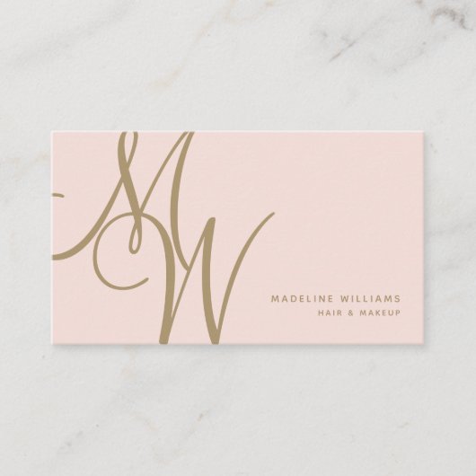 Chic Blush Pink Gold Monogram Script-Initialen Visitekaartje (Voorkant)