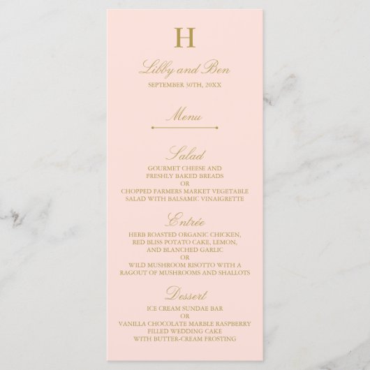 Chic Blush Pink & Gold Wedding Menu Sjabloon (Voorkant)
