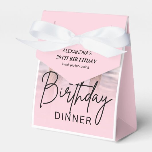 Chic Blush Pink Gradient Photo Birthday Dinner Bedankdoosjes (Voorkant Zijde)