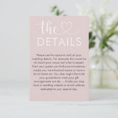 Chic Blush Pink Heart Weddenschap Details Informatiekaartje (Staand voorkant)