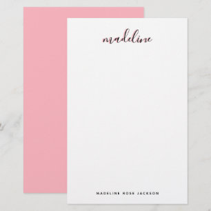 Chic Blush Pink met zwarte kalligrafie naam Briefpapier