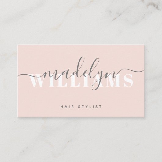 Chic Blush Pink Modern Monogram Script Handtekenin Visitekaartje (Voorkant)