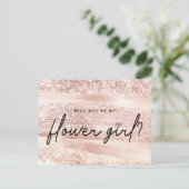 Chic Blush Pink & Roos Gold Bloemenmeisje Voorstel Briefkaart (Staand voorkant)