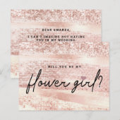 Chic Blush Pink & Roos Gold Bloemenmeisje Voorstel Briefkaart (Voorkant / Achterkant)