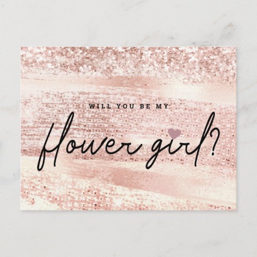 Chic Blush Pink & Roos Gold Bloemenmeisje Voorstel Briefkaart (Voorkant)