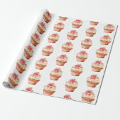 Chic Blush Pink Rose Cupcake Verjaardag Cadeaupapier (Uitgerold)