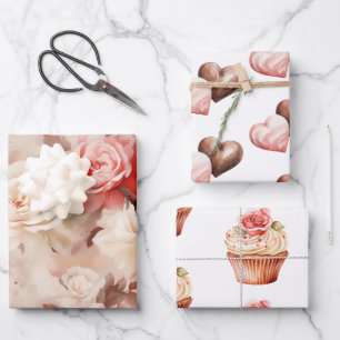 Chic Blush Pink Rose Cupcake Verjaardag Inpakpapier Vel