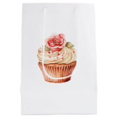 Chic Blush Pink Rose Cupcake Verjaardag Medium Cadeauzakje (Achterkant)