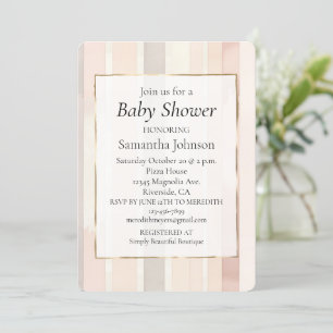 Chic Blush Pink Stripes Baby shower Kaart