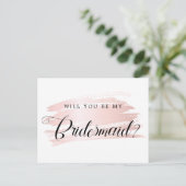 Chic Blush Pink Stroke Bridesmaid Voorstel Briefkaart (Staand voorkant)