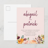 Chic Blush Pink Waterverf Floral Wedding Uitnodiging Briefkaart (Voorkant / Achterkant)