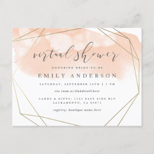 Chic Blush Pink Waterverf Gold Virtual Shower Uitnodiging Briefkaart