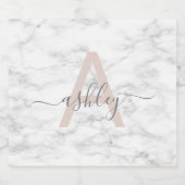 Chic Blush Pink White Marble Script Name Monogram Bier Etiket (Enkel label)