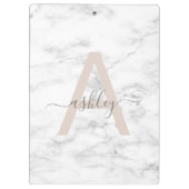 Chic Blush Pink White Marble Script Name Monogram Klembord (Achterkant)
