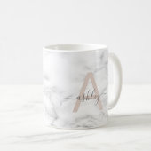 Chic Blush Pink White Marble Script Name Monogram Koffiemok (Voorkant rechts)