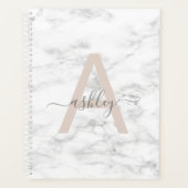 Chic Blush Pink White Marble Script Name Monogram Planner (Voorkant)