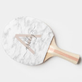 Chic Blush Pink White Marble Script Name Monogram Tafeltennisbatje (Zijkant)