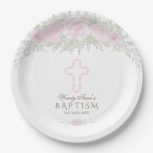 Chic Blush Roos Garden Floral Girl Christening Papieren Bordje