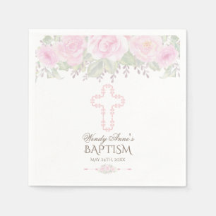Chic Blush Roos Garden Floral Girl Christening Servet