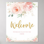 Chic Blush rose Floral Greenery Affiche de bienven (Devant)