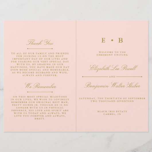 Chic Blush rose & Gold Wedding Programme Modèle (Devant)