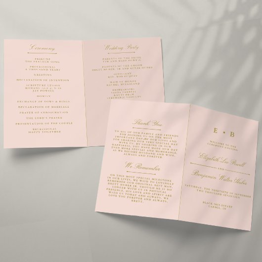 Chic Blush rose & Gold Wedding Programme Modèle