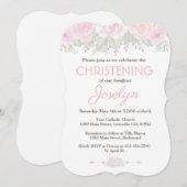 Chic Blush Rose Jardin Floral Baptême Invitation (Devant / Derrière)