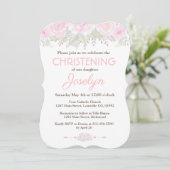 Chic Blush Rose Jardin Floral Baptême Invitation (Debout devant)