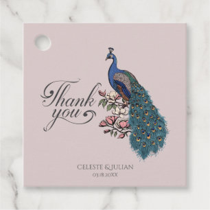 Chic Blush Roze Bloemen Pauw Bedankt Bedankjes Labels