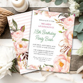 Chic Blush Roze Bloemen Verjaardag Bash Uitnodigin Kaart