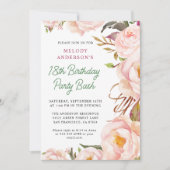 Chic Blush Roze Bloemen Verjaardag Bash Uitnodigin Kaart (Voorkant)