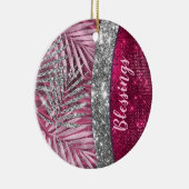 Chic blush roze fuchsia glitter blad monogram keramisch ornament (Rechts)