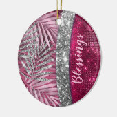 Chic blush roze fuchsia glitter blad monogram keramisch ornament (Links)