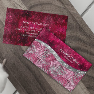 Chic blush roze fuchsia glitter blad monogram visitekaartje