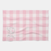 Chic blush roze gingham monogram theedoek (Horizontaal)