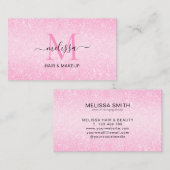 Chic Blush Roze Glitter Monogram Visitekaartje (Voorkant / Achterkant)
