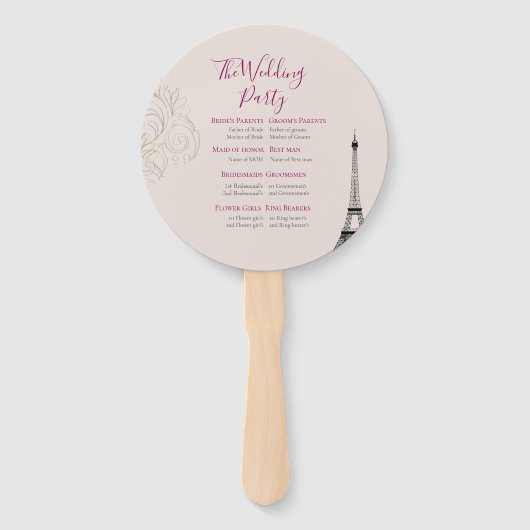 Chic Blush Roze & Goud  Eiffeltoren bruiloft Handwaaier (Achterkant)