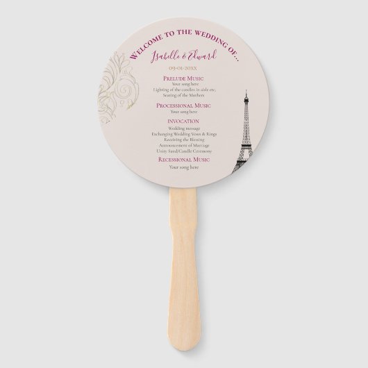 Chic Blush Roze & Goud  Eiffeltoren bruiloft Handwaaier (Voorkant)